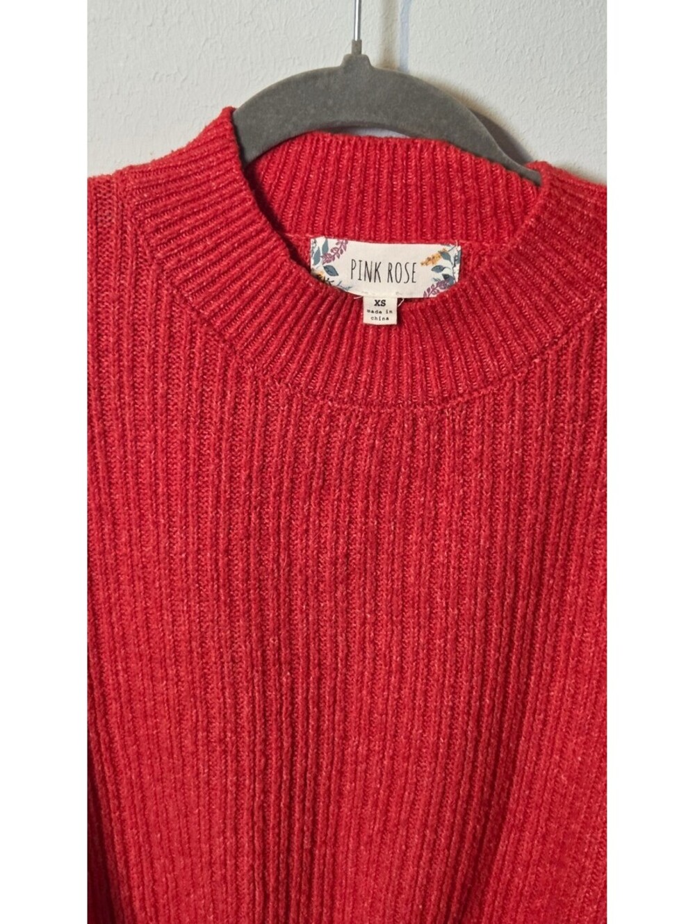 Pink Rose Red Ribbed Knit Sweater - Picture 5 of 6